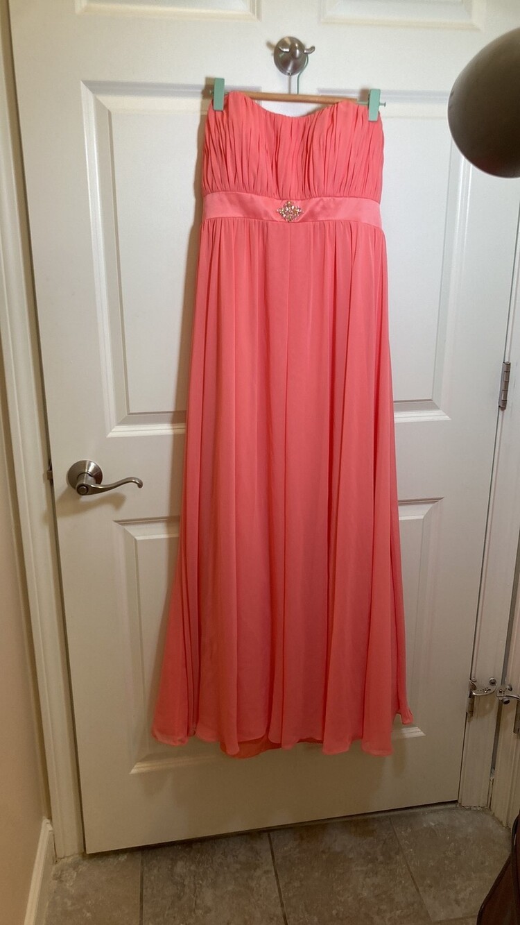 Mori Lee Pink Strapless Sweetheart Chiffon Maxi Gown